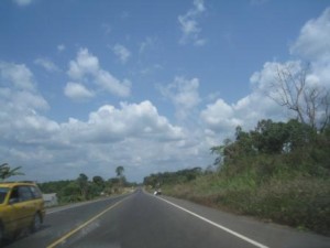 A view of completed paved road on the Kakata- Gbarnga Highway